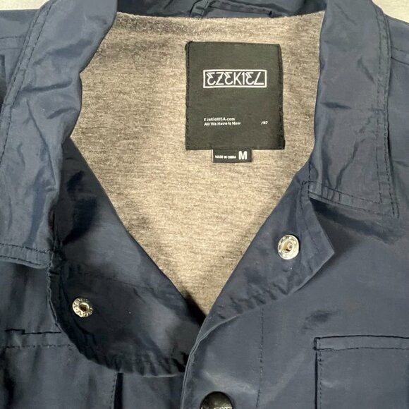 Ezekiel Jacket Mens Medium Navy Blue Nylon Snap Button Shirt Coat Lined Pockets - Picture 2 of 10